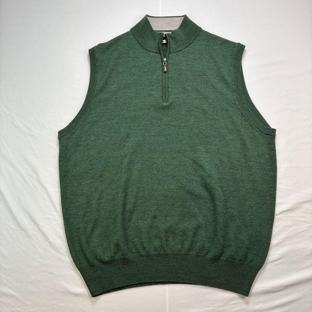 Peter Millar Green Zip-Up Sleeveless Sweater